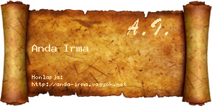 Anda Irma névjegykártya